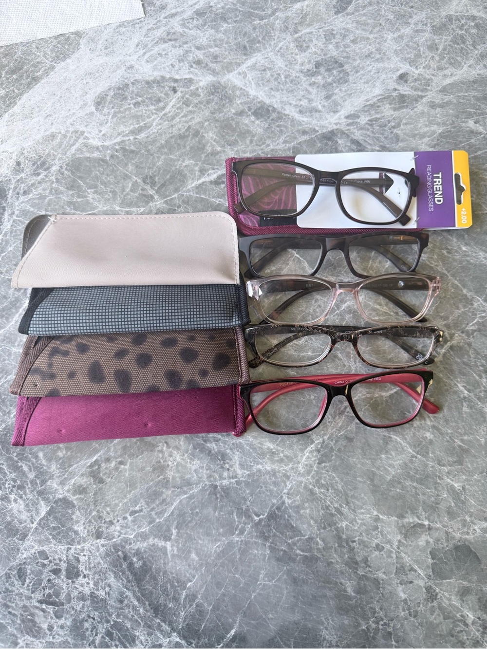 💙2 for $12 Eyeglasses Readers 2.00 LOT of 5 w/ cases-EUC 1 new pair Foster Grant